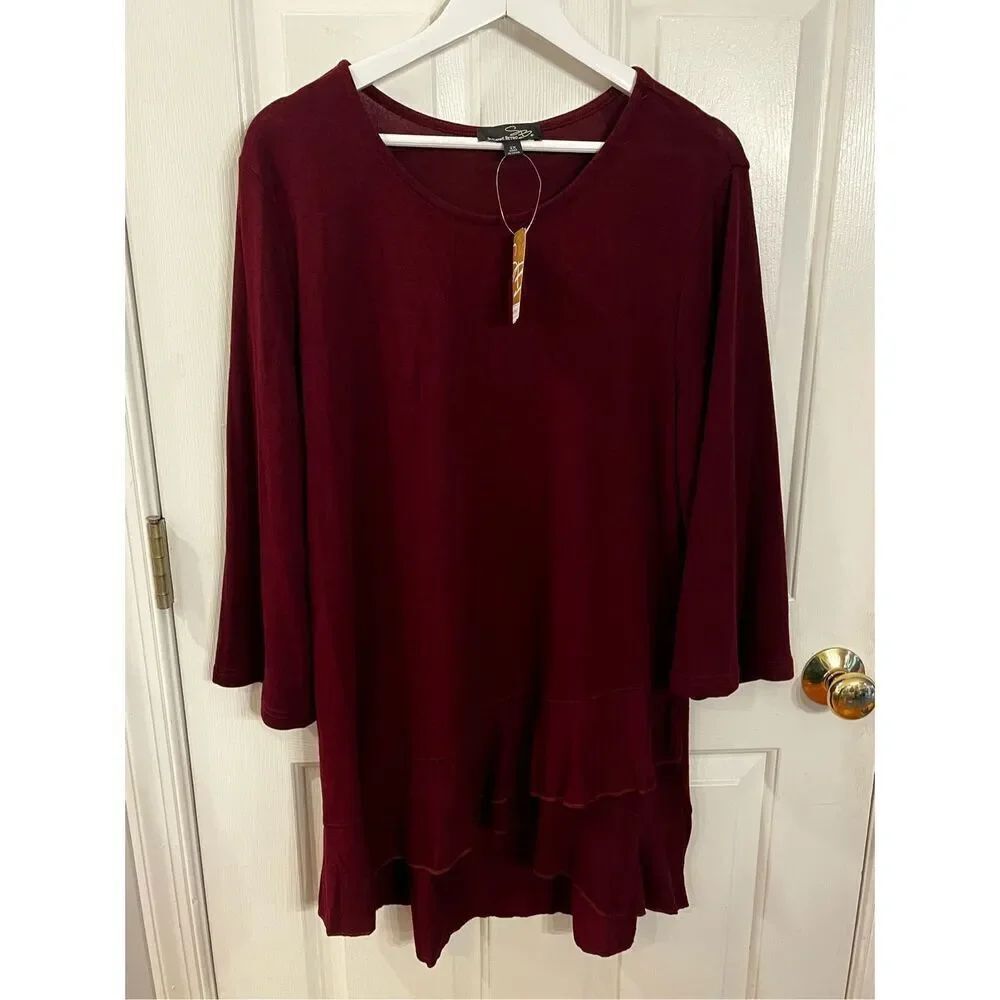 Suzanne Betro Burgundy Tiered Hem Tunic Top sz 2X NWT